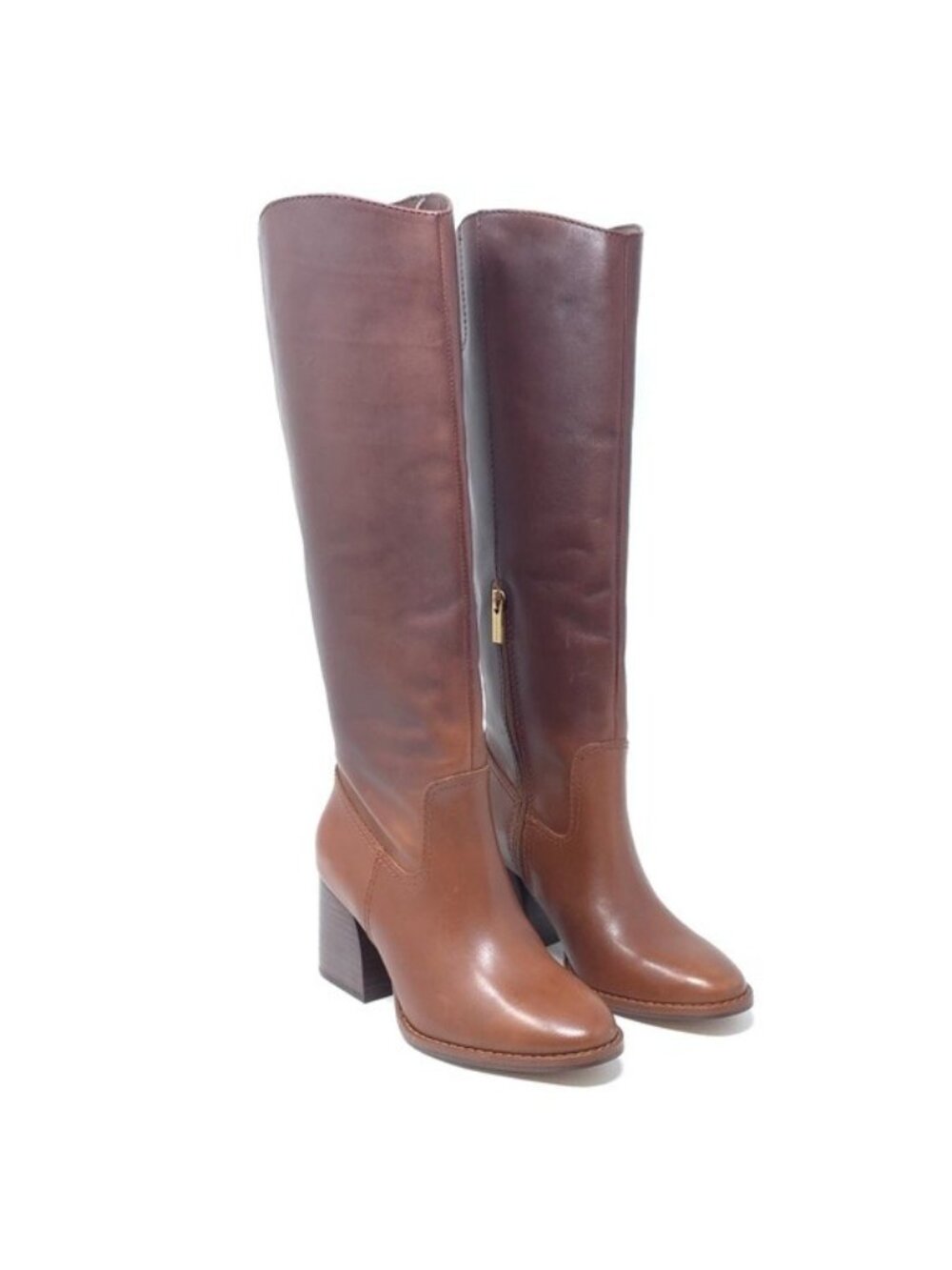 Vince Camuto Boots Leila Brown Leather Block Heel Knee High Size 6M - Picture 1 of 12